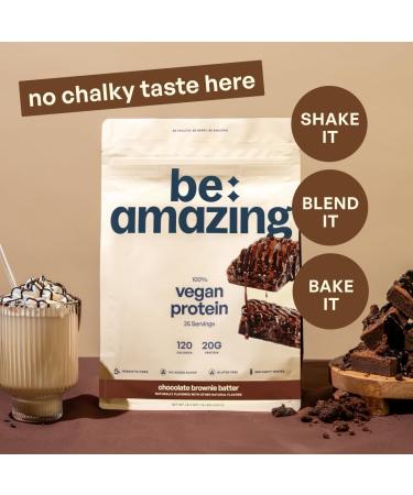 Be Amazing Be Amazing Vegan Protein Powder | 20g Plant-Based Protein with Prebiotics Fibers | Sugar-and-Gluten-Free Shake Mix, Low Carb Non-Dairy Smoothie | Chocolate Brownie Batter, 25 Servings - Buy Online on GoSupps.com
