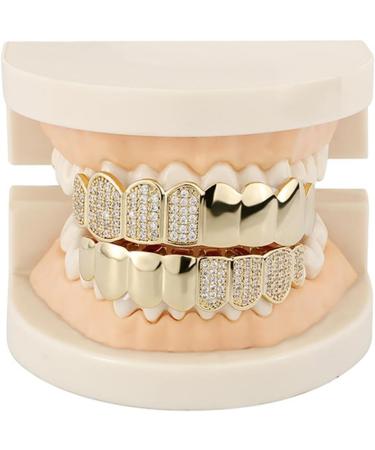 Hip Hop Teeth Grills with Iced Out Zircon Vampire Double Spelling Large Gold Teeth Halloween Cosplay Party Tooth Rapper Gift for Women Men - Buy Online on GoSupps.com