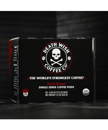 Death Wish Coffee Single Serve Pods - 50 Count - Dark Roast with USDA Certified Organic Fair Trade Beans - Buy Online on GoSupps.com