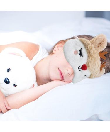 Ulife Mall 3D Christmas Reindeer Sleep Mask - Funny Plush Eye Mask for Kids & Adults - Fluffy Cartoon Design for Parties & Travel - Beige & White - Buy Online on GoSupps.com
