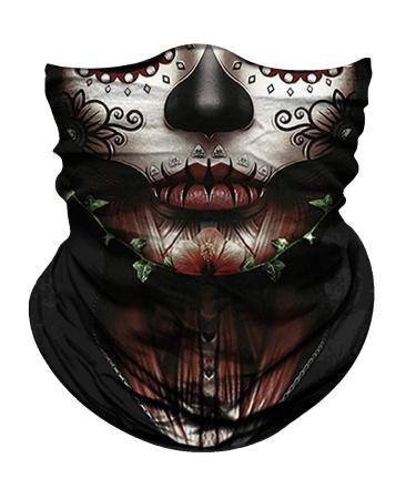 Obacle Skull Face Mask for Women Men Dust Wind Sun Protection Seamless Bandana Face Mask for Rave Festival Motorcycle Riding Biker Fishing Hunting Outdoor Running Tube Mask Multifunctional Headwear Women Chin Flower Leaf Green