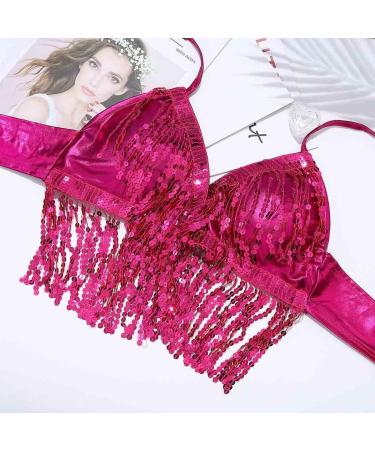 Zoestar Sequin Hip Scarf with Bra Top Dance Costume - Rose Red - Buy Online on GoSupps.com