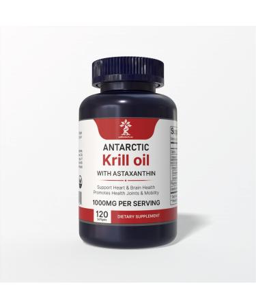 Antarctic Krill Oil 1000mg with Astaxanthin High Phospholipid Content 150mg Esterified Astaxanthin 200mg Phospholipids Omega-3 Supplement 1 Softgel Daily 60 Softgels
