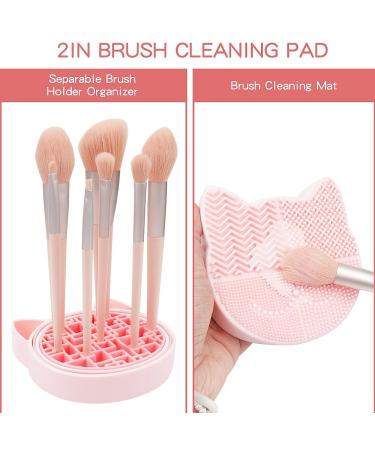 2 in 1 Cat-Shaped Makeup Brush Cleaner Mat & Organizer - Portable Pink Silicone Brush Washing Tool - Buy Online on GoSupps.com