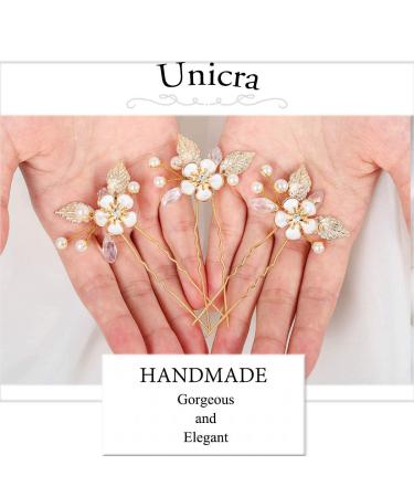Unicra Wedding Gold Flower Hairpins Set - Pearl Bridal Hair Accessories (Pack of 3) - Buy Online on GoSupps.com