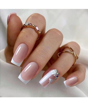 VOTACOS Short Square Press on Nails - Nude False Nails with Flower Design for Women - Buy Online on GoSupps.com