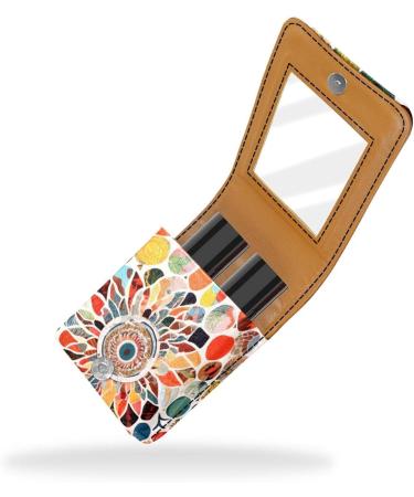 Travel Lipstick Organizer Case - Portable Makeup Bag with Mirror | Abstract Mandala Flowers Design - Buy Online on GoSupps.com