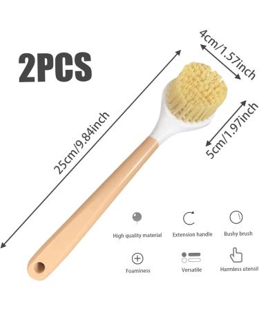 Dish Brush with Handle 2Pcs Dish Scrub Brush Bamboo Dish Brush with Built-in Scraper Dish Washing Brush for Nonstick Frying Pan Cleaning Supplies - Buy Online on GoSupps.com