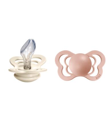 BIBS Couture Baby Pacifier 2-Pack | Made in Denmark | BPA Free Dummy Soother Anatomical Nipple. Silicone Size 2 (6-18 Months) Ivory / Blush