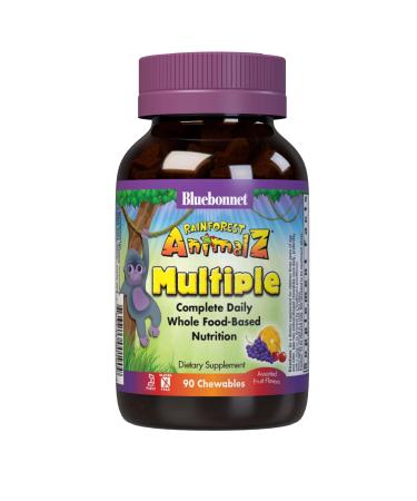 Bluebonnet Nutrition Rainforest Animalz Whole Food Based Multiple Chewable Tablets Kids Multivitamin & Mineral Vitamin C D3 Iron Gluten Free Milk Free Kosher 90 Chewable Tablets Mixed Flavors - Buy Online on GoSupps.com