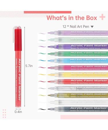 yeeplant 3D Nail Art Painting Pens in 12 Colors Acrylic Marker for DIY Nail Designs Manicure Tools for Dots and Stripes Ideal Beauty Gifts for Women and Girls - Buy Online on GoSupps.com