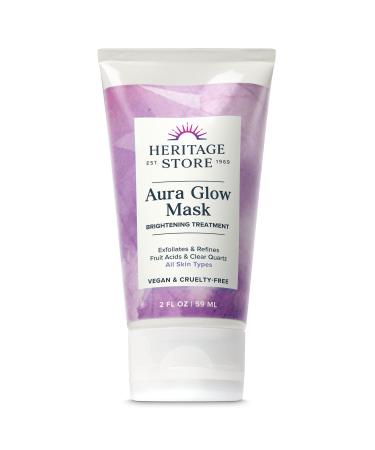 HERITAGE STORE Aura Glow Facial Mask Brightening & Refining Treatment All Skin Types Exfoliating Gel Mask with AHA & Fruit Acids Hyaluronic Acid Sea Moss & Clear Quartz Vegan Paraben Free 2oz