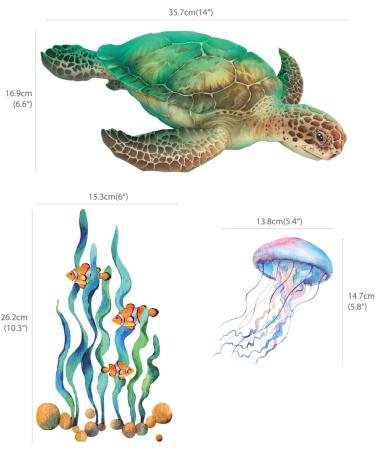 Sea Turtle Wall Stickers & Under the Sea Decals for Bathroom Nursery and Living Room | BASHOM BA-4001 - Buy Online on GoSupps.com
