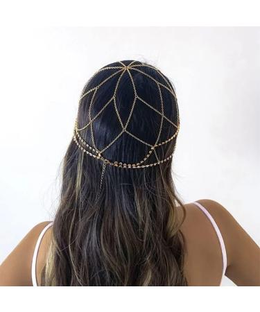 Urieo Rhinestone Gold Tassel Head Chain | Roaring 1920s Hair Accessory & Belly Dance for Women - Buy Online on GoSupps.com