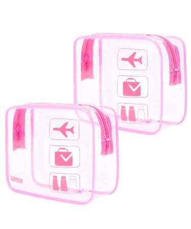 TSA Approved Clear Travel Toiletry Bag wih Zippers Carry-on Travel Accessories Quart Size Toiletries Cosmetic Pouch Makeup Bags for Men and Women (2pcs Pink) Pink Pack of 2 Pack of 2