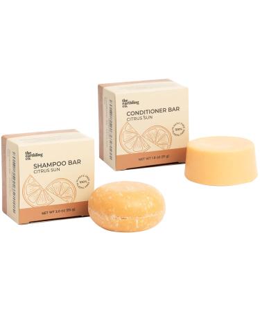 The Earthling Co. Bar Shampoo and Conditioner for Hair - Plant-Based Conditioner and Shampoo Bars for Hair of All Types - Citrus Sun Scent - No Parabens Sulfates Silicones and Plastic Packaging