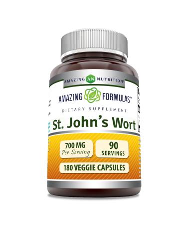 Amazing Formulas St. John's Wort Supplement (Hypericum Perforatum Extract) | 700 Mg per Serving | Veggie Capsules | Gluten Free | Non-GMO | Made in USA (1 Pack | 180 Count) Unflavored 1 Count (Pack of 1)