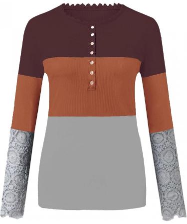 Women's Tie Dye Henley Long Sleeve Shirt - Ribbed Casual Fall Top | X-Large Orange - Buy Online on GoSupps.com