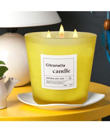 Luxury Citronella Candle | 30oz 3 Wick Aromatherapy | Natural Soy Wax | Indoor & Outdoor Scented | 120 Hours Burning Time | Relaxing Yellow Decor - Buy Online on GoSupps.com