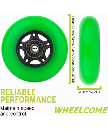 WHEELCOME Inline Skate Replacement Wheels 72mm - 8-Pack Green | ABEC-9 Bearings & Spacers | 85A for Indoor & Outdoor Roller Hockey Skates - Buy Online on GoSupps.com