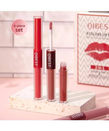 Rechoo 2in1 Lipstick Set - 6Pcs Double Brush Matt & Glossy Lip Gloss | Waterproof Long-Lasting Lip Tint in Pink & Dark Red | Perfect for Makeup (Set B) - Buy Online on GoSupps.com