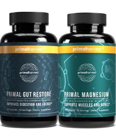 Primal Harvest Primal Gut Restore and Primal Magnesium Supplement 2 Pack Bundle (180 Capsules)