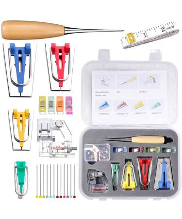 Fabric Bia Tape Maker Set, Neo LOONS Sewing Fabric Bias Tape Maker Tool Kit with Binder Foot, 6MM 12MM 18MM 25MM 4 Sizes DIY Patchwork Sewing Accessories Tools Set for Quilt Binding Bias Tape Maker Set-N2