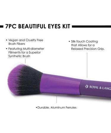 MODA Royal & Langnickel Travel Size Beautiful Eyes 7pc Makeup Brush Set with Pouch Includes - Angle Shader Crease Smudger Eye Shader Smoky Eye Brow Liner and Lash Comb Brushes Purple - Buy Online on GoSupps.com