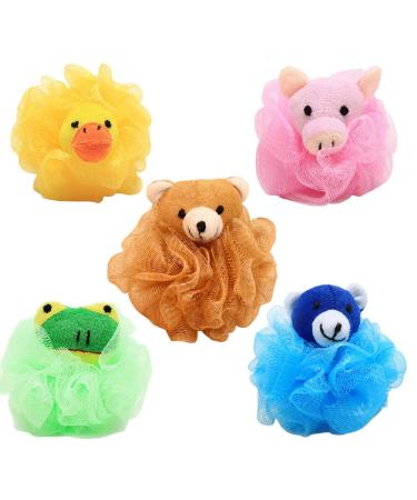 UUYYEO 5 Pieces Cute Exfoliating Mesh Pouf Bath Sponge Ball Shower Loofah Loofa Body Scrubber