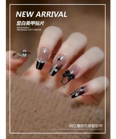 24Pcs/Set Press On Nails Long Black French Bow False Nails Acrylic Fake Nails Full Cover Nails Tips Artificial Finger Manicure Press on nails for Women and Girls - Buy Online on GoSupps.com