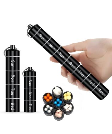 Weekly Pill Organizer Aluminum 7 Day Pill Organizer Easy for Travel Pill Organizer Daily Pill Organizer for Medication Fish Oil Vitamines and Supplements (Black)