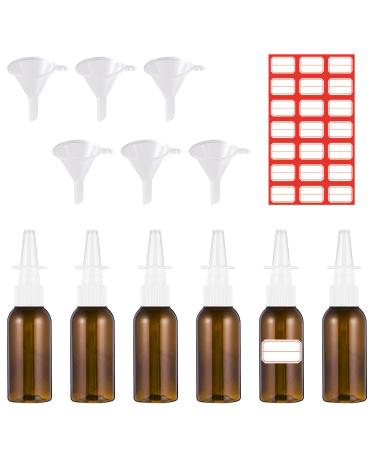 Omevett 6 Pcs Nasal Spray Bottle 30ML Empty Amber Glass Nasal Spray Bottles Refillable Fine Mist Sprayers Portable Nasal Spray Bottles Container with 6 Pcs Funnels and Labels for Saline Essential Oils