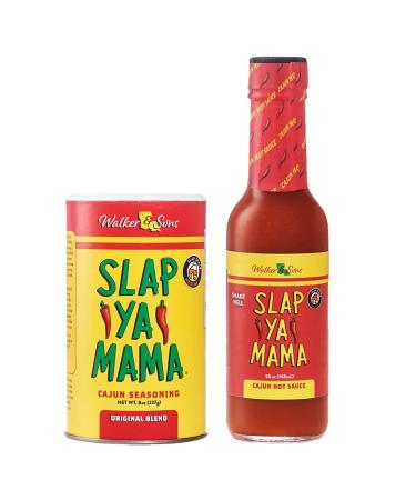 Slap Ya Mama Louisiana Style Variety Pack, Cajun Original Blend Spice Mix 8 Ounce Can and Cajun Hot Sauce 5 Ounce Bottle Cajun Original Blend & Cajun Hot Sauce