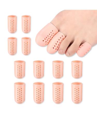 12Pcs 3 Sizes Gel Toe Protectors Breathable  Blister Toe Caps with Holes  Reusable Toe Covers Women Men for Hammer Toes  Toe Guards for Feet  Missing or Ingrown Toenails (Complexion)