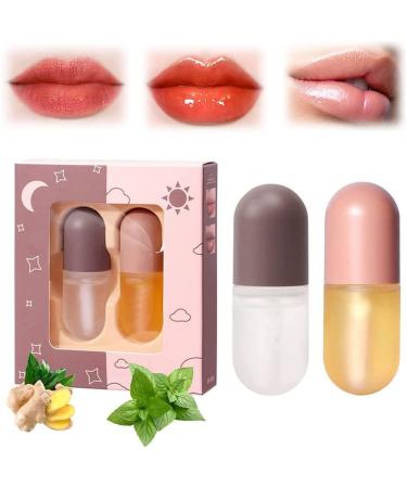 2 Pcs Day & Night Lip Plumper Set - Natural Lip Plumping Treatment for Beautiful Fuller Lips - Hydrating Serum to Reduce Fine Lines - Buy Online on GoSupps.com