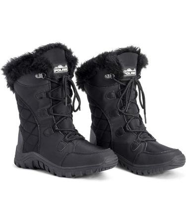 Polar Women's Quilted Faux Fur Cuff Winter Boots - Black | Duck Rubber Sole | Snow & Rain Outdoor Boot - Buy Online on GoSupps.com