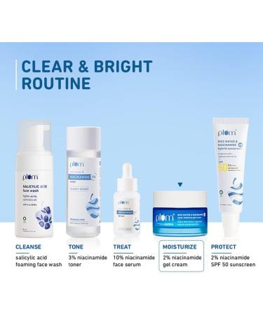 Plum thinkDERMA 2% Niacinamide & Rice Water Clear Moisture Gel Cream | Fades Blemishes & Brightens Skin | with 3% MatmarineTM for Oil Control | Lightweight & Non-sticky | 100% Vegan | 50g by Glowrity - Buy Online on GoSupps.com
