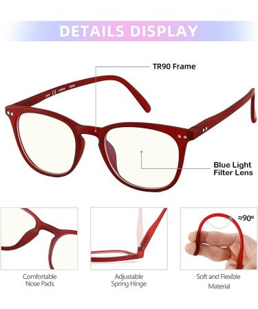 JOOX Square Blue Light Blocking Reading Glasses | Burgundy Spring Hinge Readers | 1.5x Magnification for Women and Men - Buy Online on GoSupps.com