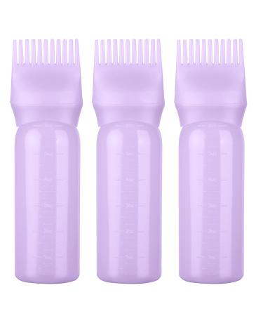 XNHIU 3 Pack Hair Dye Brush Bottle Root Comb Applicator Bottle Comb Hair Dye Bottle with Graduated Scale (Purple)