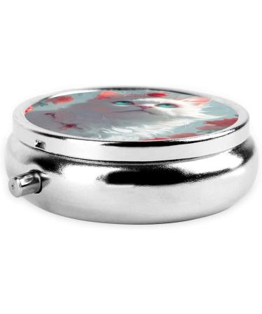 Blue Eyes Cat Portable Metal Pill Box | Round Mini 3-Compartment | Travel-Friendly Hinged Fastening Design | Ideal for Small Pills - Buy Online on GoSupps.com