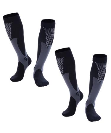 Compression stockings for women and men 20-30 mmHg medical graded compression stockings for sports running plantar fasciitis nurses shin rails diabetics (2 pairs) XL-XXL black/black