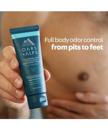Oars + Alps Whole Body Deodorant Cream For Men - Multi-Action Odor Defense - Aluminum Free Baking Soda Free Anti-Chafe - 2.5 Ounce Tube - Fresh Ocean Splash - Buy Online on GoSupps.com