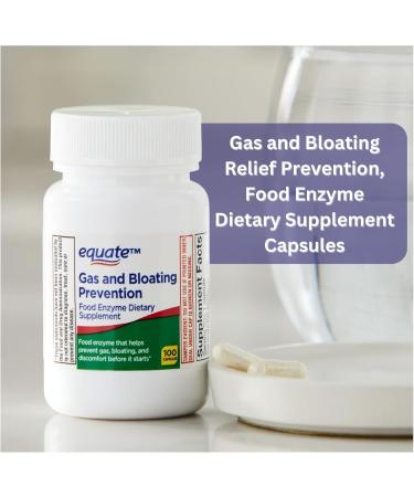 Equate Gas and Bloating Relief Support Food Enzyme Dietary Supplement Digestive Comfort Capsules 100 Count (Pack of 2) + Exclusive ''Thank You'' Sticker by MEELTA - Buy Online on GoSupps.com