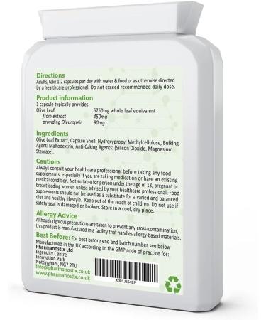 Pharmanostix Olive Leaf Extract 6750mg 60 Vegan Capsules | High Strength, 20% Oleuropein, Easy Swallow | UK Manufactured GMP Certified - Buy Online on GoSupps.com