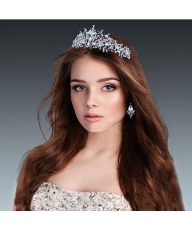 Mesfugw White Tiara and Crown Set - Pageant Crowns for Women and Girls, Princess Tiara with Earrings - Ideal Gift with Gift Box Packaging - Buy Online on GoSupps.com