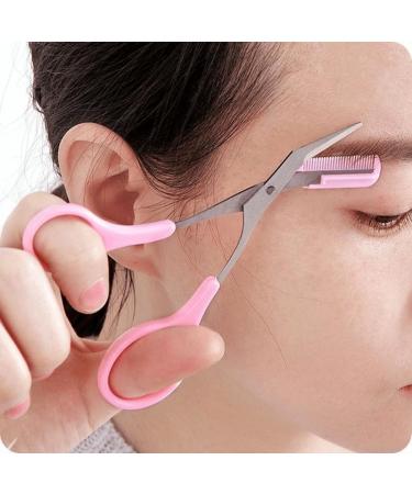 Eyebrow Trimmer Scissors with Comb Professional Precision Trimmer Eyebrow Eyelash Hair Remover Cut Scissors Beauty Tool for Men Women (Pink)