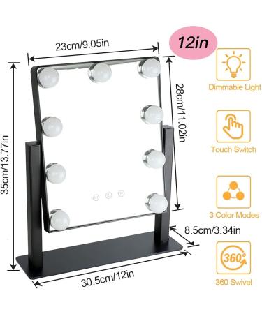 Depuley Hollywood Lighted Vanity Makeup Mirror with 9 Dimmer LED Bulbs - Smart Touch Control, 3 Lighting Modes, 10X Magnification, 360 Rotation (12in, Black) - Buy Online on GoSupps.com
