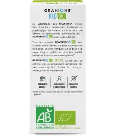GRANIONS KID BIO APPETIT - Certified Organic - Apple Flavor - Helps stimulate appetite - Natural formula based on agave syru - Buy Online on GoSupps.com