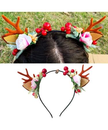 Flower Headband Flower Antlers Hairband Elk Deer Animal Horns Hair Band Hair Hoop Headwear Halloween Christmas Hair Accessories Photography Props for Women Girls - Buy Online on GoSupps.com