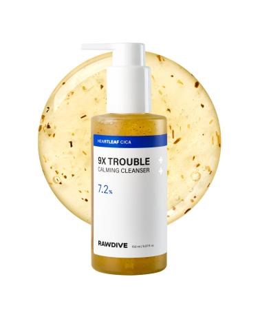 RAWDIVE Heartleaf Cica 9X Soothing Gel Cleanser BHA Salicylic Acid & Ceramide Exfoliating Face Wash Pore Care for Sensitive Skin Korean Skincare (5.07 Fl Oz / 150ml)